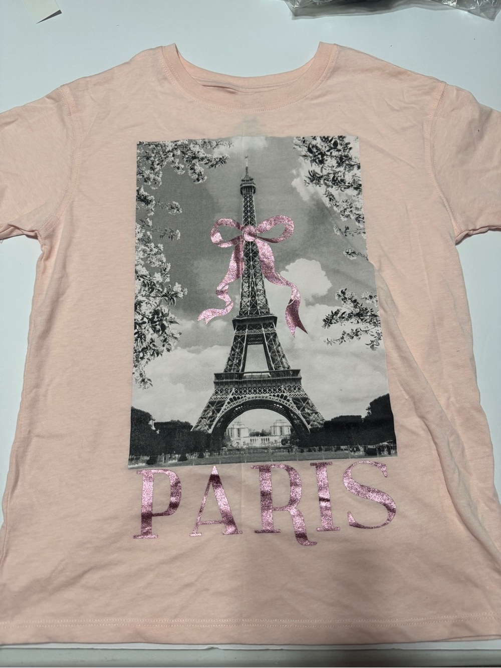 SO Girls Light Pink Paris Eiffel Tower Tee with Metallic Pink Accents